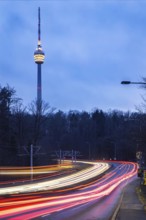 The television tower is the landmark of the state capital Stuttgart. The pulpit is illuminated in