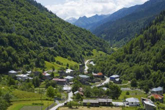 Idyllic mountain village surrounded by lush nature and green hills, Bogreshi, road 7, Mingrelia and