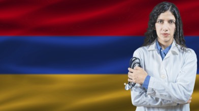 Armenian national health system, Medical professional on Armenia flag background