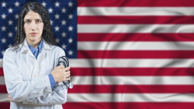 American national health system, Medical professional on United States flag background