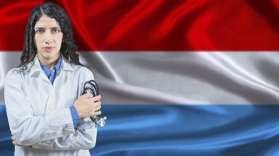Luxembourgish national health system, Medical professional on Luxembourg flag background