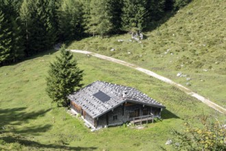A cozy alpine hut on the Halsalm, Berchtesgaden National Park, Bavaria, Germany