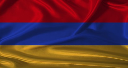 National flag of Armenia with cloth texture. Armenia flag with realistic texture background