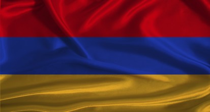 Armenia flag with cloth textured background. National flag of Armenia with realistic texture