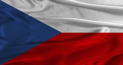 Flag of the Czech Republic with fabric textured background. Close up of National flag of the Czech