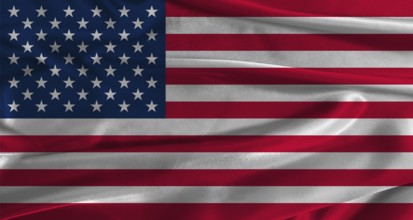 Flag of the United States with fabric textured background. Close up of National flag of the United