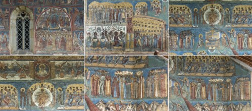 Six details of the Last Judgment wall frescoes at the Vorone? monastery church, 1547, Vorone?,