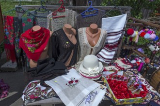 Traditional Romanian souvenirs at a tourist stand, Vorone?, Romania