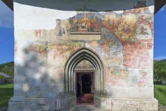 Exterior frescoes at the Church of the Exaltation of the Cross, Patrauti Moldavian monastery from