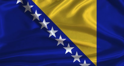 Bosnia and Herzegovina flag with cloth textured background. National flag of Bosnia and Herzegovina