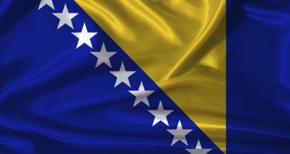 National flag of Bosnia and Herzegovina with cloth texture. Bosnia and Herzegovina flag with