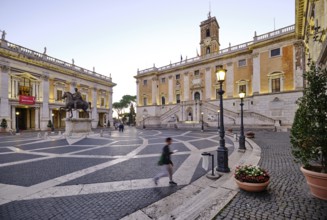 Palazzo Nuovo, Senatorial Palace (Palazzo Senatorio) in front of sunrise, Piazza del Campidoglio on
