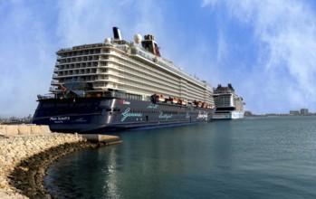 Cruise ships anchored at the cruise terminal in Doha, United Arab Emirates, Western Asia