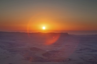 Mitzpe Ramon, Israel, Negev Desert, The Makhtesh Ramon crater at sunset part of the Ramon Nature