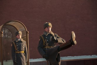 Moscow, Russia, Eastern Europe. Soldiers during the change of guards