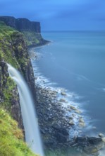 Isle of Skye, Hebrides, Scotland, UK. The Kilt rock falls during a storm