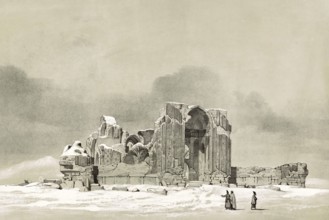 Ruin of a mosque near Tabriz, Iran, authentic, digitally restored reproduction of a 19th century