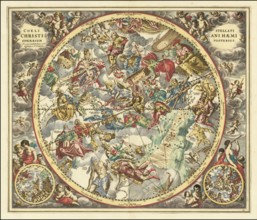 Historical sky map titled Coeli Stellati Christiani Haemisphaerium Posterius. It comes from the