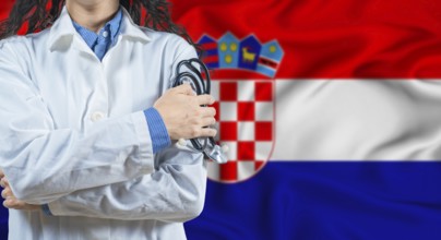 Healthcare professional with Croatia flag background. Professional doctor holding stethoscope on