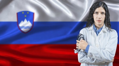 Slovenian national health system, Medical professional on Slovenia flag background