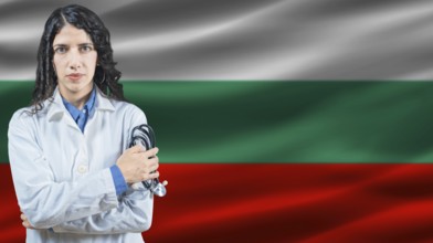 Bulgarian national health system, Medical professional on Bulgaria flag background