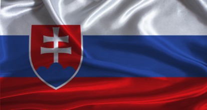 Slovakia flag with cloth textured background. National flag of Slovakia with realistic texture