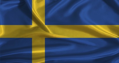 Sweden flag with cloth textured background. National flag of Sweden with realistic texture