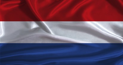 Netherlands flag with cloth textured background. National flag of the Netherlands with realistic