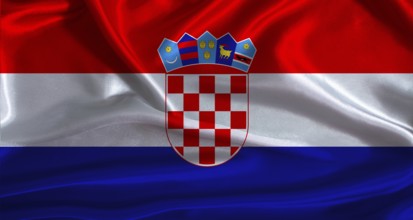 Croatia flag with cloth textured background. National flag of Croatia with realistic texture