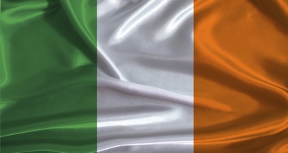Ireland flag with cloth textured background. National flag of Ireland with realistic texture