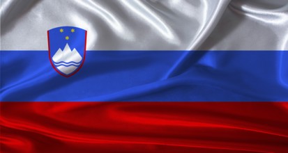 National flag of Slovenia with cloth texture. Slovenia flag with realistic texture background