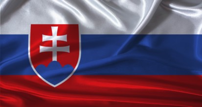 National flag of Slovakia with cloth texture. Slovakia flag with realistic texture background