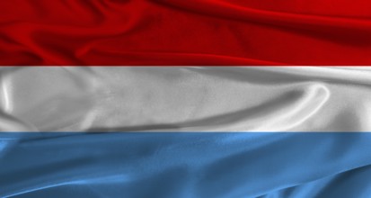 Flag of Luxembourg with fabric textured background. Close up of National flag of Luxembourg with