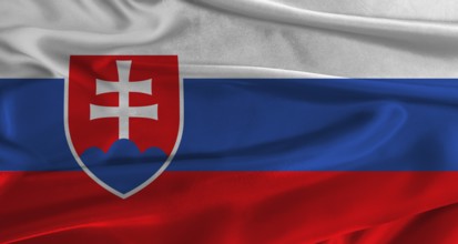 Flag of Slovakia with fabric textured background. Close up of National flag of Slovakia with