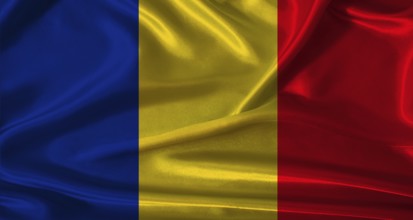National flag of Romania with cloth texture. Romania flag with realistic texture background