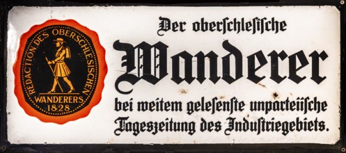 Enamel sheet as an advertisement for the newspaper Oberschlesischer hiker, the most-read newspaper