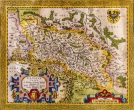 Map of Silesia as described by Martin Helwig from Neisse, cartographer Abraham Ortelius, copper
