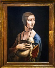Lady with an Ermine, first portrait by Leonardo da Vinci, around 1489, oil on wood, portrait of