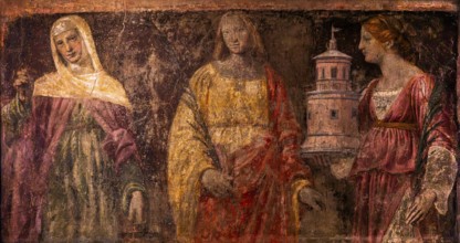 Three Saints — Martha, Catharina and Barbara, fragment of a fresco of St. Martha's Church in Milan,