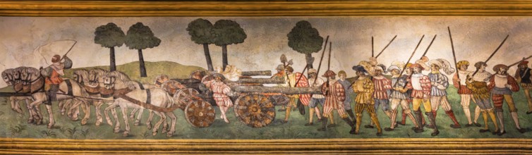 Ceiling fresco with soldiers and cannons, Wawel Royal Castle, former residence and seat of