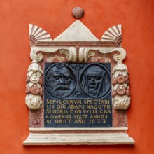 Memorial plaque at St. Mary's Basilica for Adam Nagoth senior, a councilman who died in 1623 at the