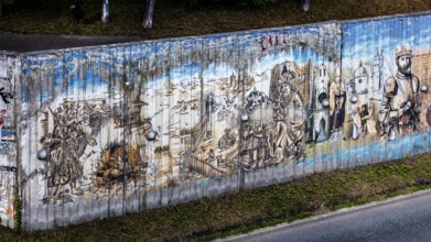 Wall painting on the history of Poland, Krakow, Poland