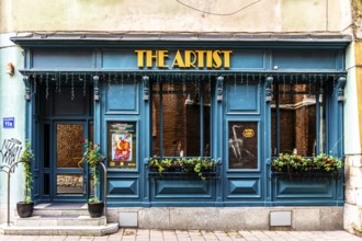 Jazz bar, details of the old town alleys, Krakow, Poland