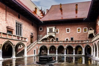 Arcade courtyard with fountain, Collegium Maius oldest building of the Jagellonian University,