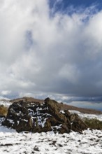 Barren volcanic landscape with remnants of snow, lava rock, Etna, Etna, Catania, Sicily, Italy