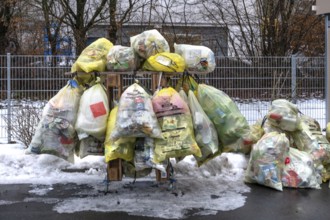 Collection day for the yellow bag, Eckental, Middle Franconia, Bavaria, Germany