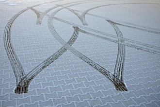 Tire tracks in snow, Bavaria, Germany