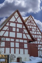 Timbered gables of historic farmhouses, built in 1744, Neunkirchen near Lauf an der Pegnitz, Middle