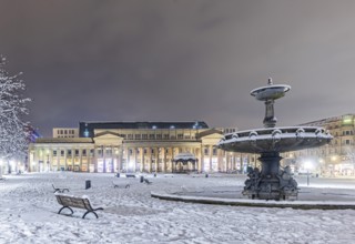 Winter in Stuttgart. It snowed overnight and the city is wintry white early in the morning. Palace