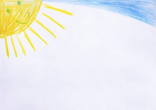 Naive illustration, children's drawing, sun with blue sky, free text, Austria